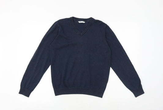 Marks and Spencer Boys Blue V-Neck 100% Cotton Pullover Jumper Size 11-12 Years Pullover