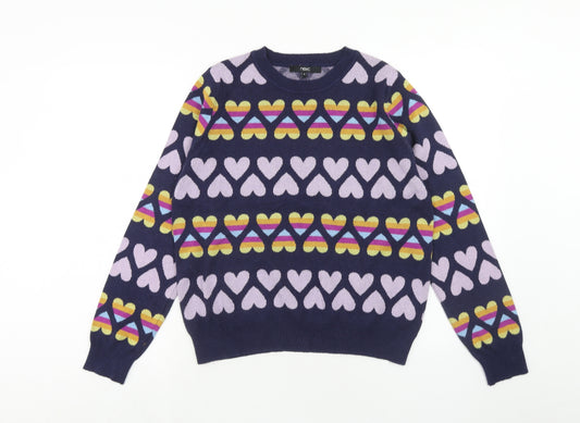 NEXT Womens Blue Round Neck Geometric Polyester Pullover Jumper Size M - Heart Print