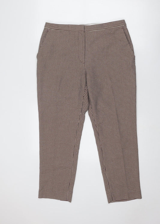 H&M Womens Red Geometric Polyester Chino Trousers Size 16 Regular Zip