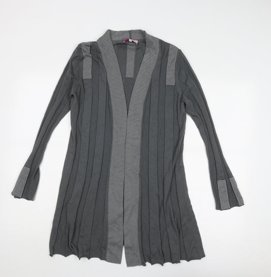 Per Una Womens Grey V-Neck Striped Acrylic Cardigan Jumper Size 12