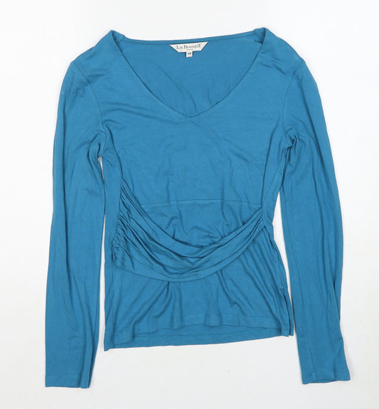 L.K. Bennett Womens Blue Viscose Basic T-Shirt Size XS V-Neck