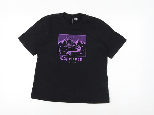 H&M Womens Black 100% Cotton Basic T-Shirt Size XS Crew Neck - Zodiac Capricorn