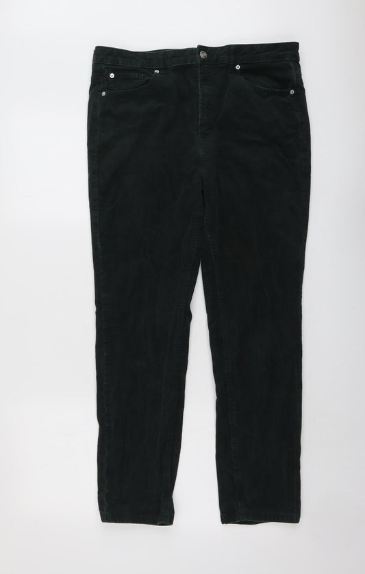 Marks and Spencer Womens Green Polyester Trousers Size 16 L26 in Regular Button