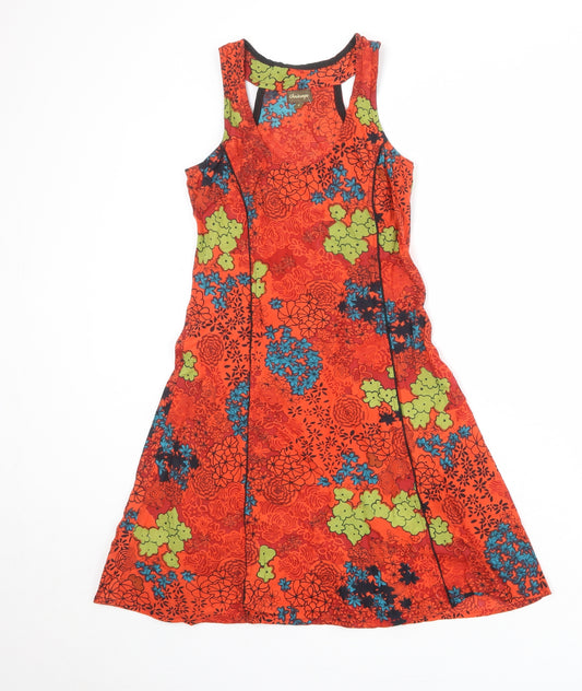 Chaitanya Womens Orange Floral Polyester Tank Dress Size S Scoop Neck Pullover