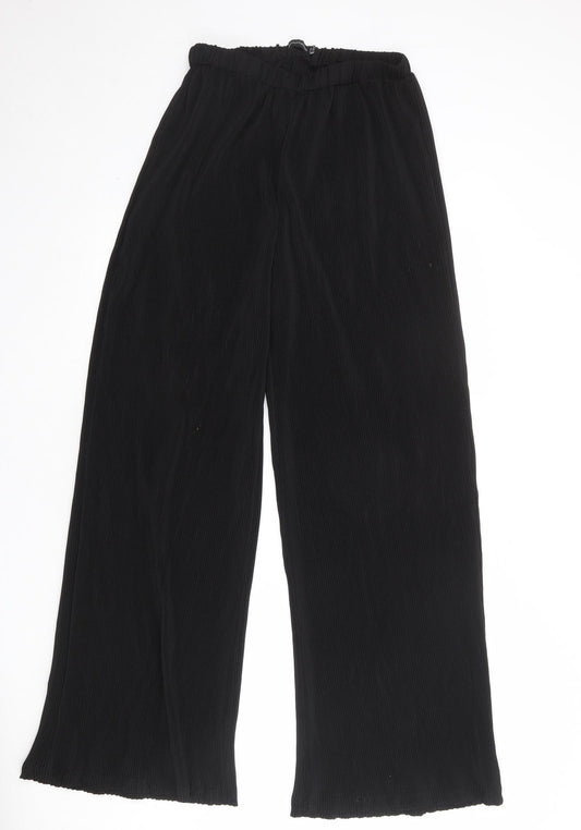 PRETTYLITTLETHING Womens Black Polyester Trousers Size 12 Regular - Plisse