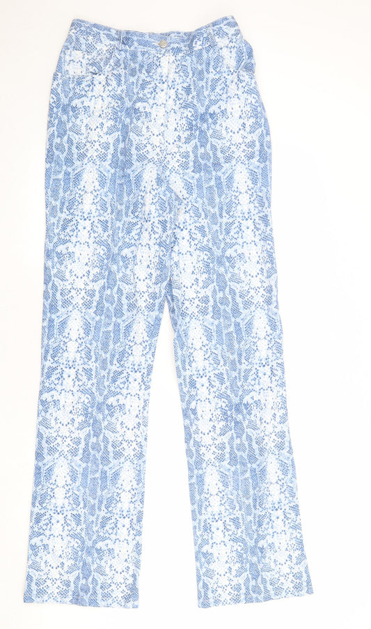 For Women Womens Blue Geometric Cotton Trousers Size 16 Regular Zip - Lace Overlay