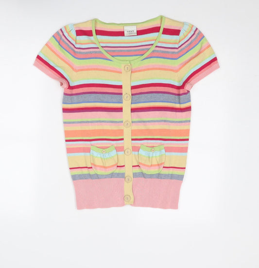 NEXT Womens Multicoloured Round Neck Striped Cotton Cardigan Jumper Size 12