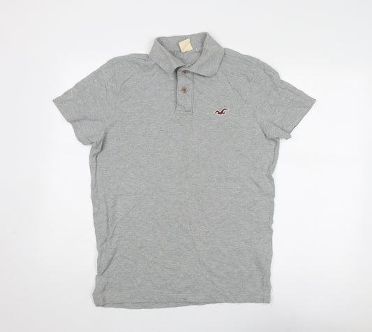 Hollister Mens Grey Cotton Polo Size L Collared Button