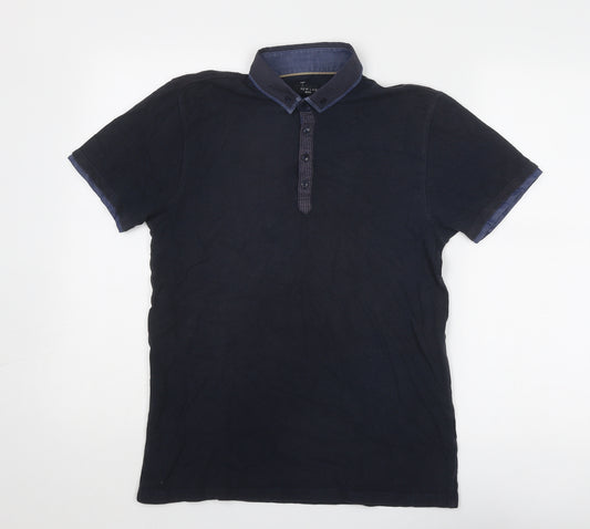 New Look Mens Blue Polyester Polo Size S Collared Button