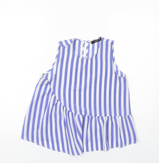 Mango Womens Blue Striped Viscose Basic Blouse Size XS Round Neck