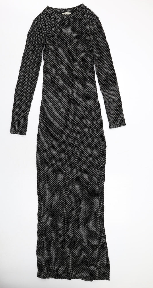 Zara Womens Black Geometric Polyester Maxi Size S Boat Neck Pullover