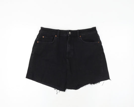 Marks and Spencer Womens Black Cotton Cut-Off Shorts Size 12 Regular Zip