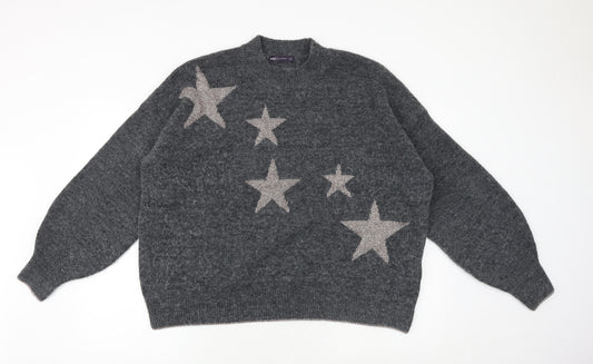 Marks and Spencer Womens Grey Round Neck Geometric Polyester Pullover Jumper Size XL - Stars