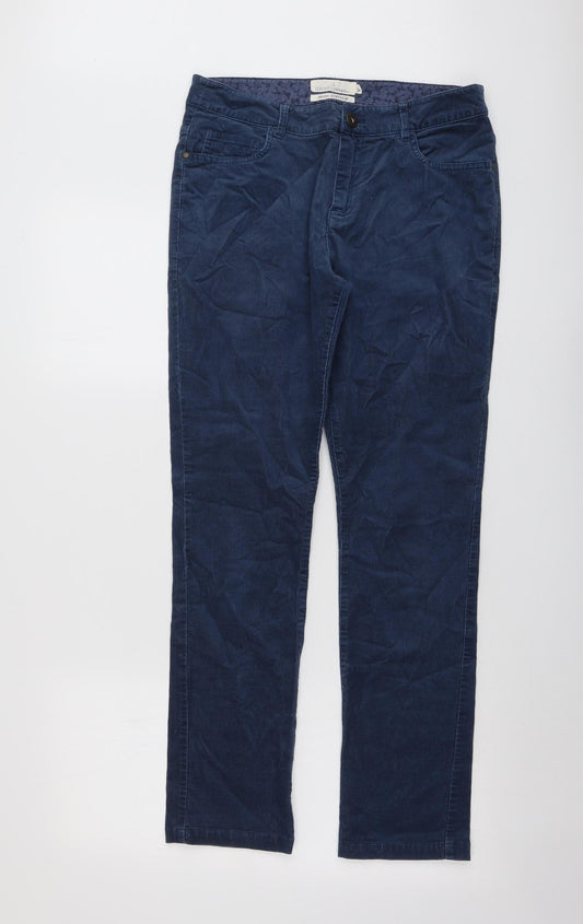Seasalt Womens Blue Cotton Trousers Size 10 L29 in Regular Button