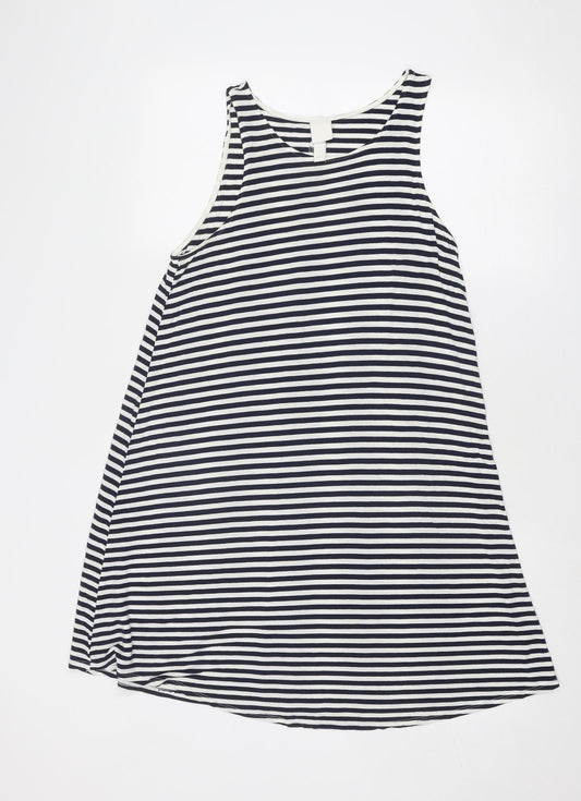 H&M Womens Blue Striped Viscose Tank Dress Size S Boat Neck Pullover