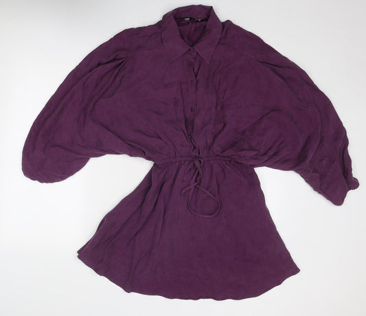 Zara Womens Purple Lyocell Shirt Dress Size S Collared Button
