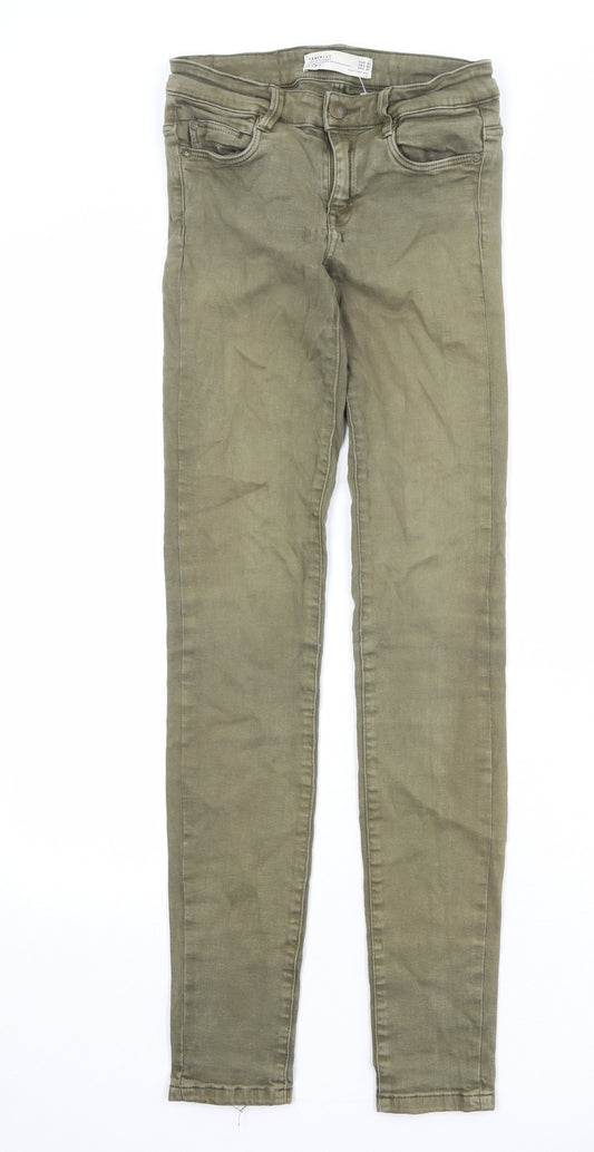 Zara Womens Green Cotton Skinny Jeans Size 6 Regular Zip