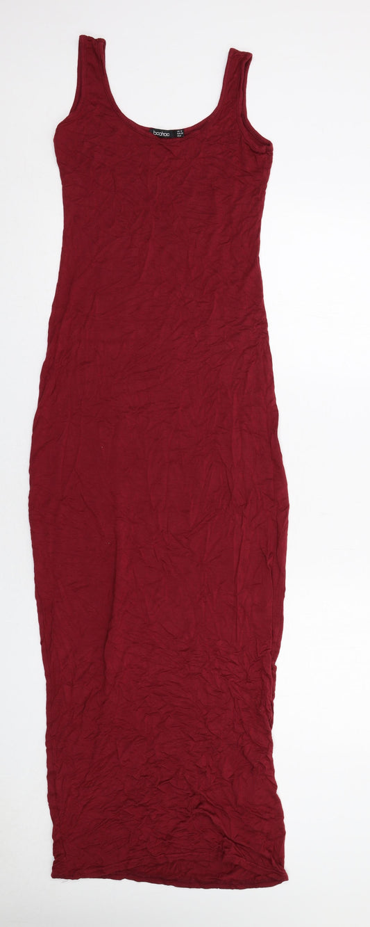 Boohoo Womens Red Viscose Tank Dress Size 10 Scoop Neck Pullover