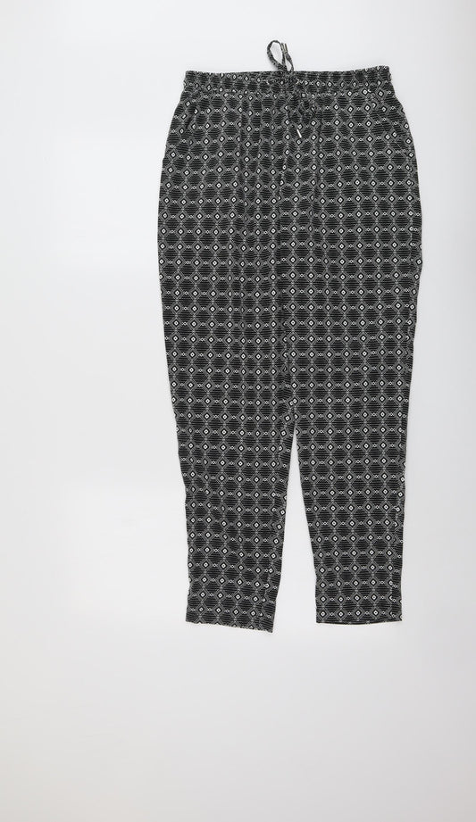 New Look Womens Black Geometric Polyester Trousers Size 12 L27 in Regular Drawstring