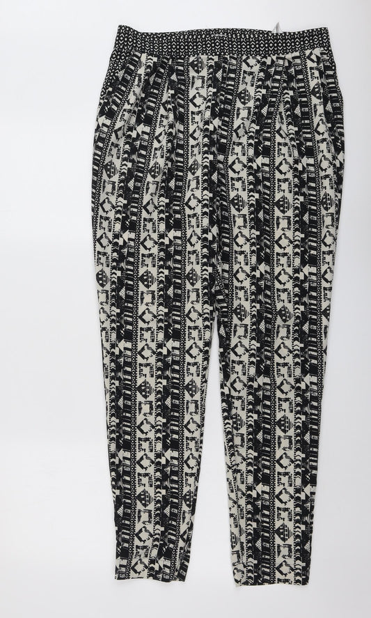 NEXT Womens Black Geometric Polyester Trousers Size 12 L30 in Regular Zip