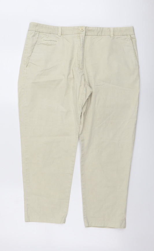 Marks and Spencer Womens Beige Cotton Trousers Size 16 L25 in Regular Button
