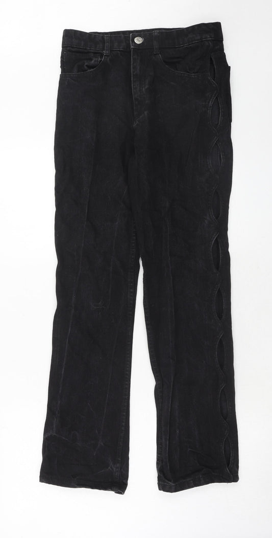Zara Womens Black Cotton Straight Jeans Size 10 Regular Zip