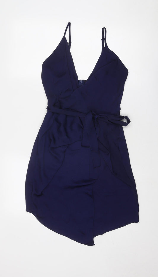 Missguided Womens Blue Polyester Slip Dress Size 12 V-Neck Zip
