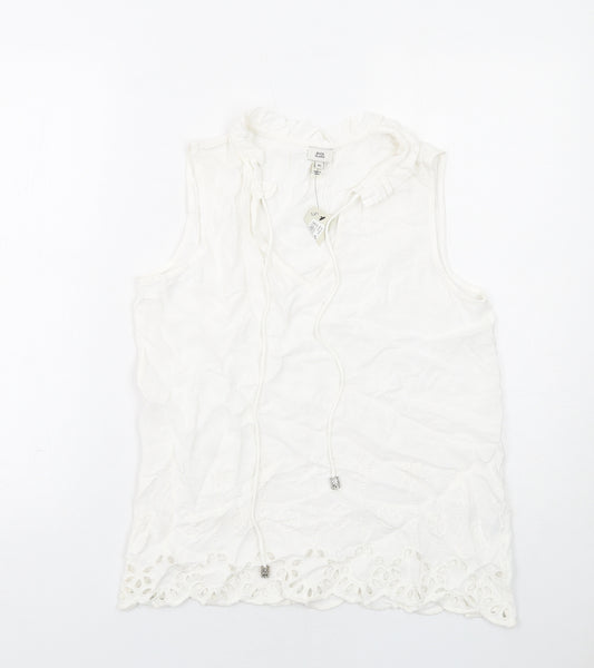 River Island Womens White Viscose Basic Blouse Size XS V-Neck - Broderie Anglaise