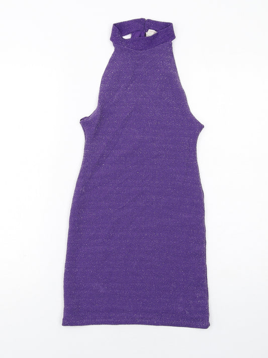 Pull&Bear Womens Purple Polyester Bodycon Size S Halter Button