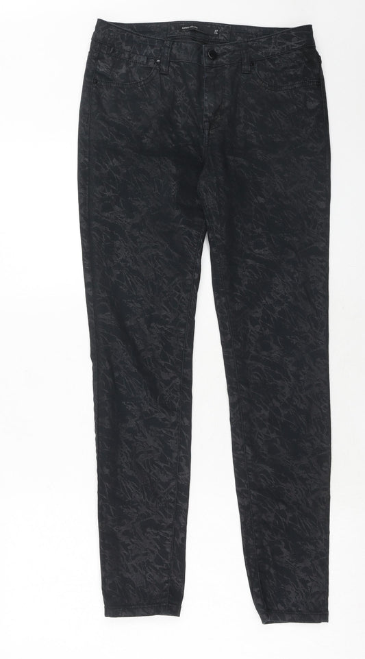 Karen Millen Womens Black Geometric Cotton Skinny Jeans Size 10 Regular Zip