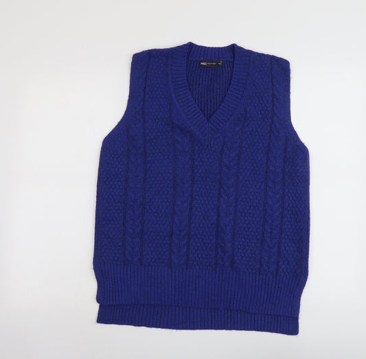 Marks and Spencer Womens Blue V-Neck Polyester Vest Jumper Size M