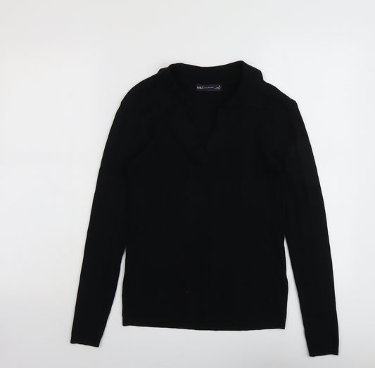 Marks and Spencer Womens Black Collared Viscose Pullover Jumper Size 10