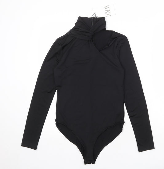 Zara Womens Black Polyester Bodysuit One-Piece Size M Snap - Cut Out Detail