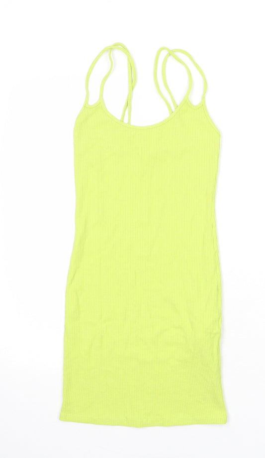 Zara Womens Green Acrylic Slip Dress Size S Round Neck Pullover