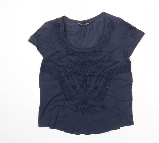 Dorothy Perkins Womens Blue 100% Cotton Basic Blouse Size 12 Round Neck - Broderie Anglaise