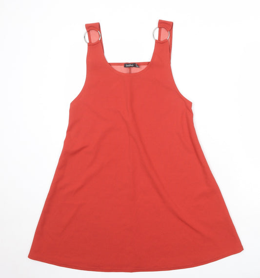 Boohoo Womens Red Polyester Pinafore/Dungaree Dress Size 8 Round Neck Pullover