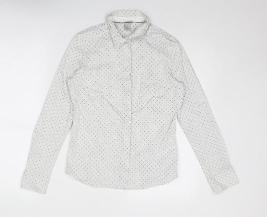 H&M Womens Grey Polka Dot Cotton Basic Button-Up Size 8 Collared