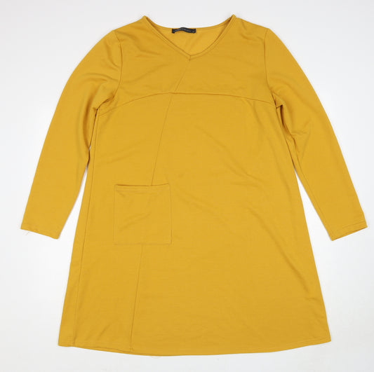 Zanzea Womens Yellow Polyester A-Line Size XL V-Neck Pullover