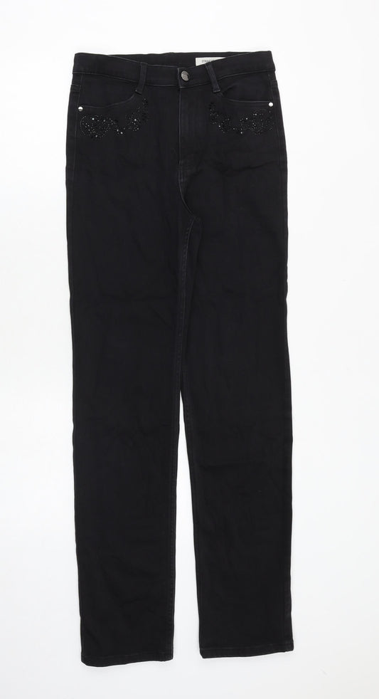 Marks and Spencer Womens Black Cotton Straight Jeans Size 10 Regular Zip