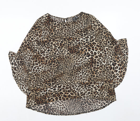 Izabel London Womens Brown Animal Print Polyester Basic Blouse Size 12 Round Neck - Leopard Pattern