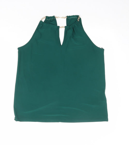 Lipsy Womens Green Polyester Basic Blouse Size 12 Round Neck
