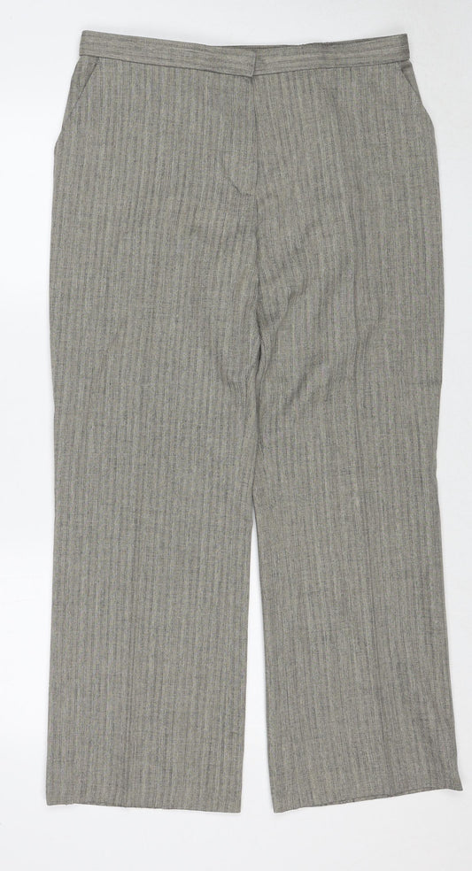 Marks and Spencer Womens Beige Striped Polyester Dress Pants Trousers Size 14 Regular Zip