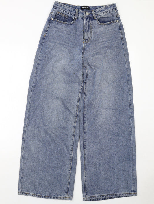Nasty Gal Womens Blue Cotton Wide-Leg Jeans Size 6 Regular Zip