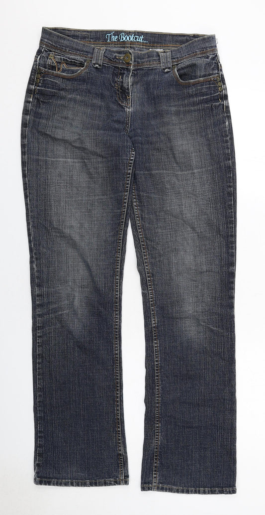 NEXT Womens Blue Cotton Bootcut Jeans Size 12 Regular Zip