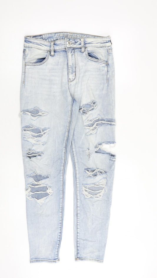 American Eagle Womens Blue Cotton Skinny Jeans Size 12 Regular Zip