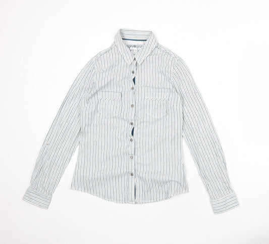 Marks and Spencer Womens Multicoloured Striped 100% Cotton Basic Button-Up Size 8 Collared