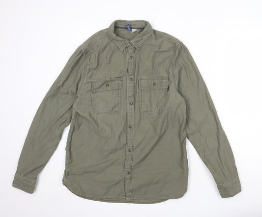Divided by H&M Mens Green Cotton Button-Up Size M Collared Button