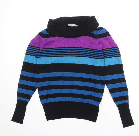 Marks and Spencer Womens Multicoloured Roll Neck Striped Viscose Pullover Jumper Size 10