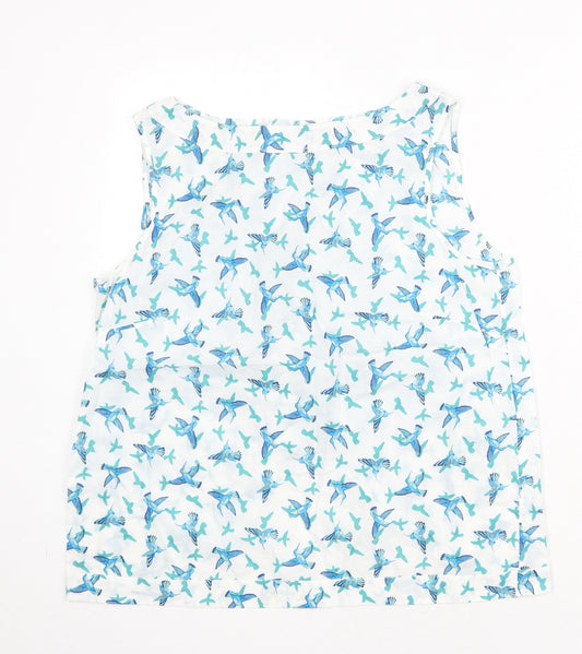 Warehouse Womens White Geometric 100% Cotton Basic Blouse Size 12 Boat Neck - Bird Print