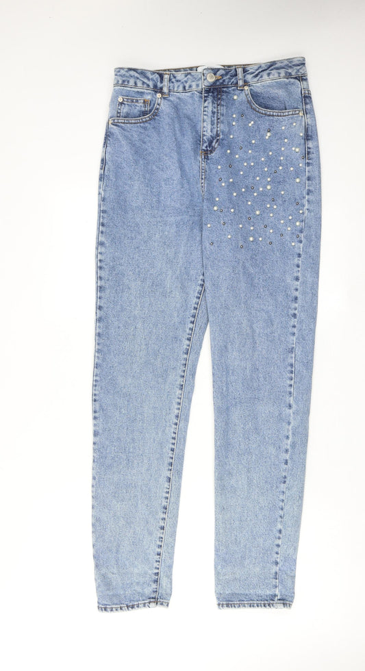 Miss Selfridge Womens Blue Cotton Skinny Jeans Size 12 Regular Zip